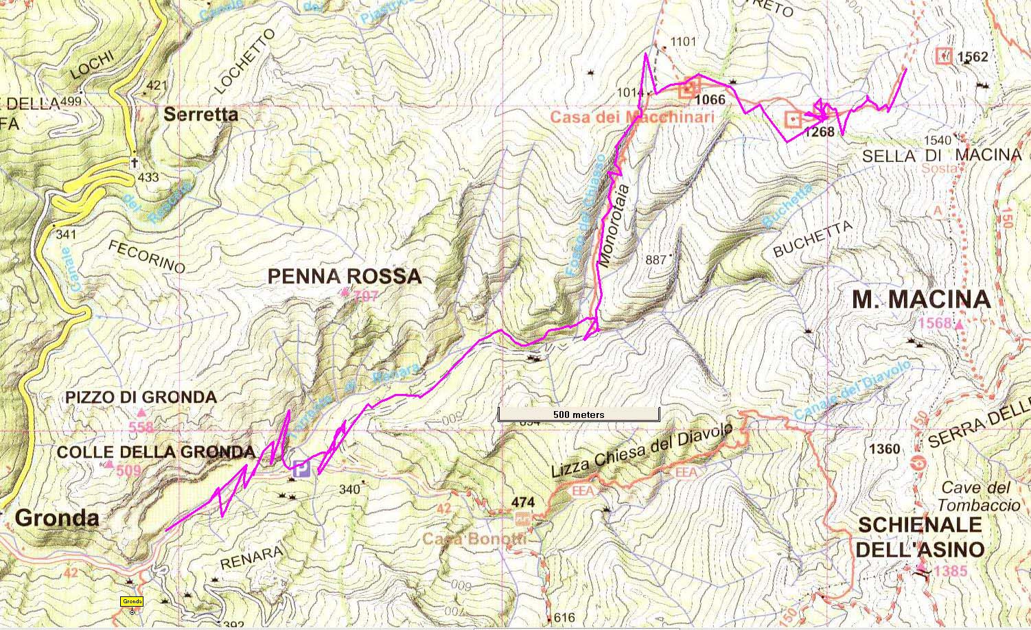 mappa topografica via di lizza alto di sella