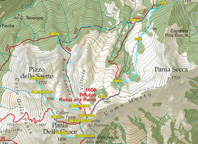 mappa pania e pizzo saette